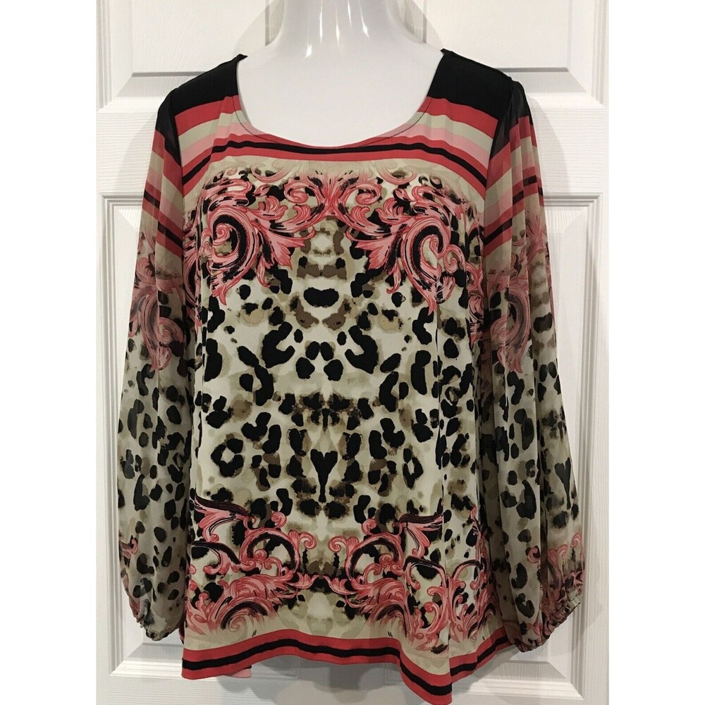 Style & Co Plus Size 3X Blouse Tunic Shirt Floral Sheer Sleeve Stretch Knit
